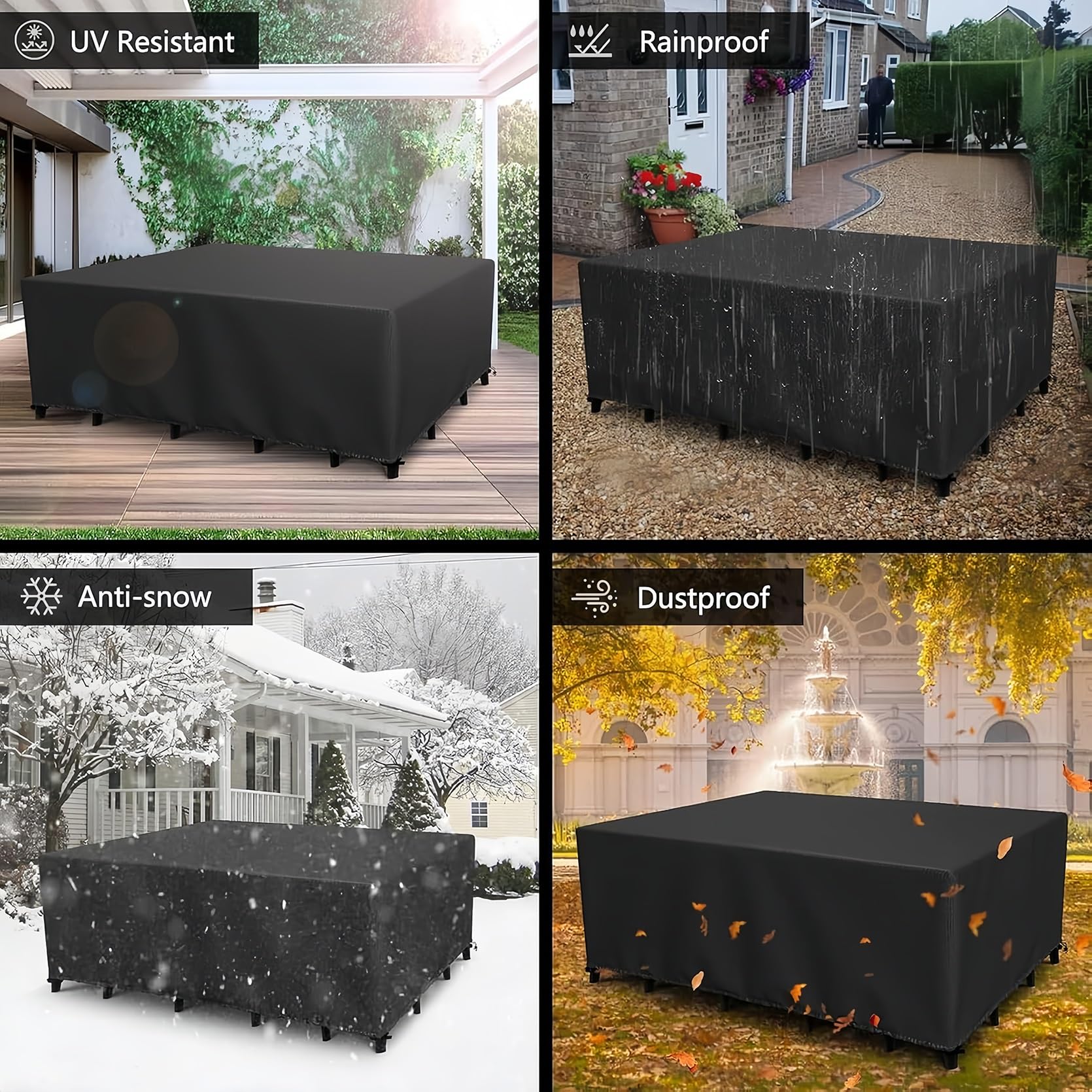 Funda Protectora Muebles Jardin 230 x 340 x 230 cm Resistente Al Viento, Anti-UV, Antipolvo, Fundas Mesa y Sillas Jardin, para Muebles de Exterior Sillas Mesas, Negro