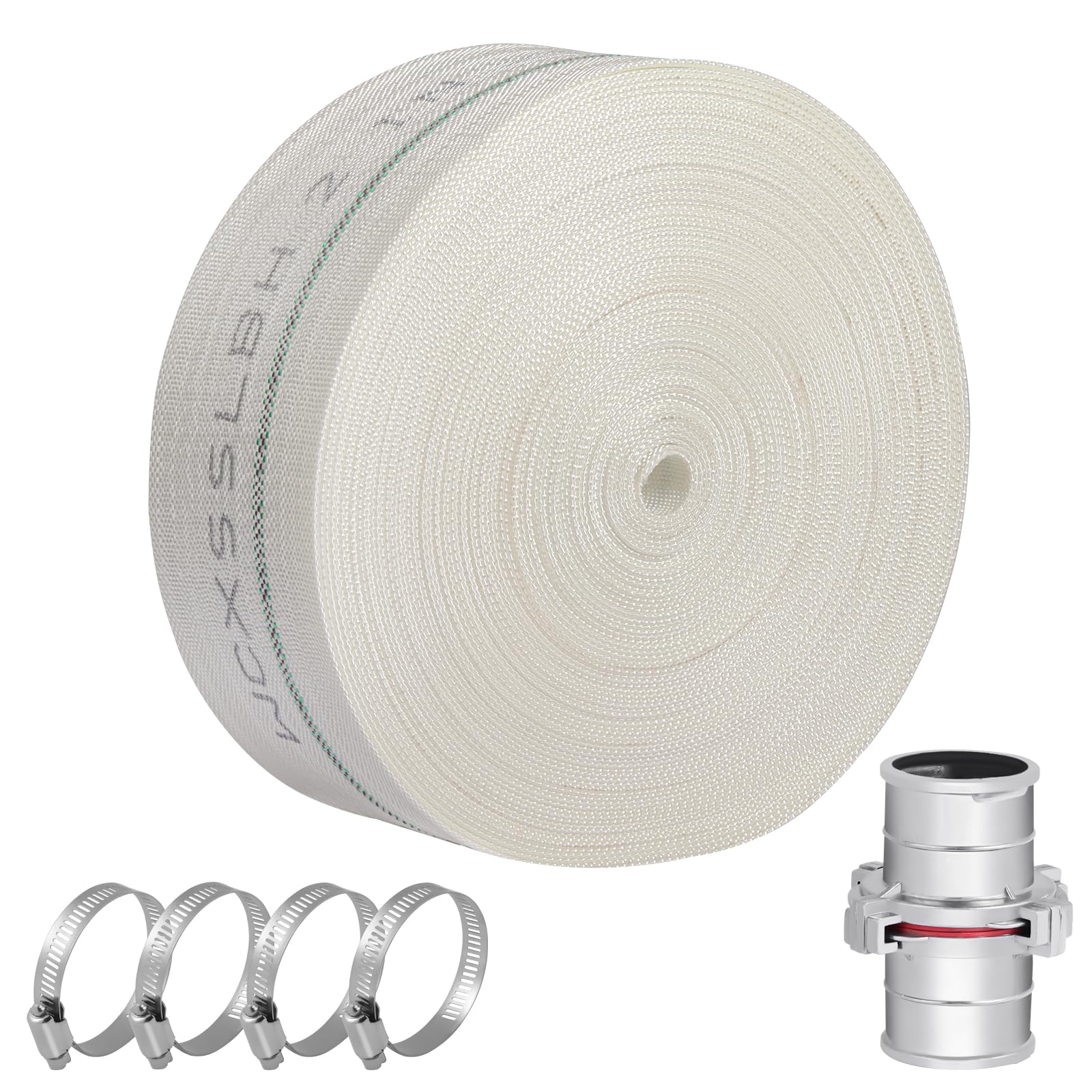 Manguera de retrolavado de piscina de PVC resistente, manguera de descarga de agua, de uso general, flexible, reforzada, plana, tubo de drenaje para transferencia de agua, con 4 abrazaderas, 1