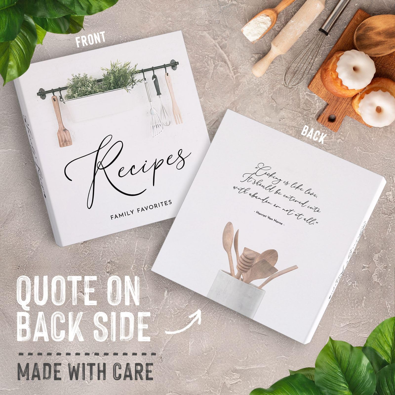 Raccoglitore per ricette di alta qualità con conversioni, elegante organizer per ricette da cucina in fattoria, 25 carte, 12 divisori, 25 protezioni, regalo eredità per famiglie, coppie e amici