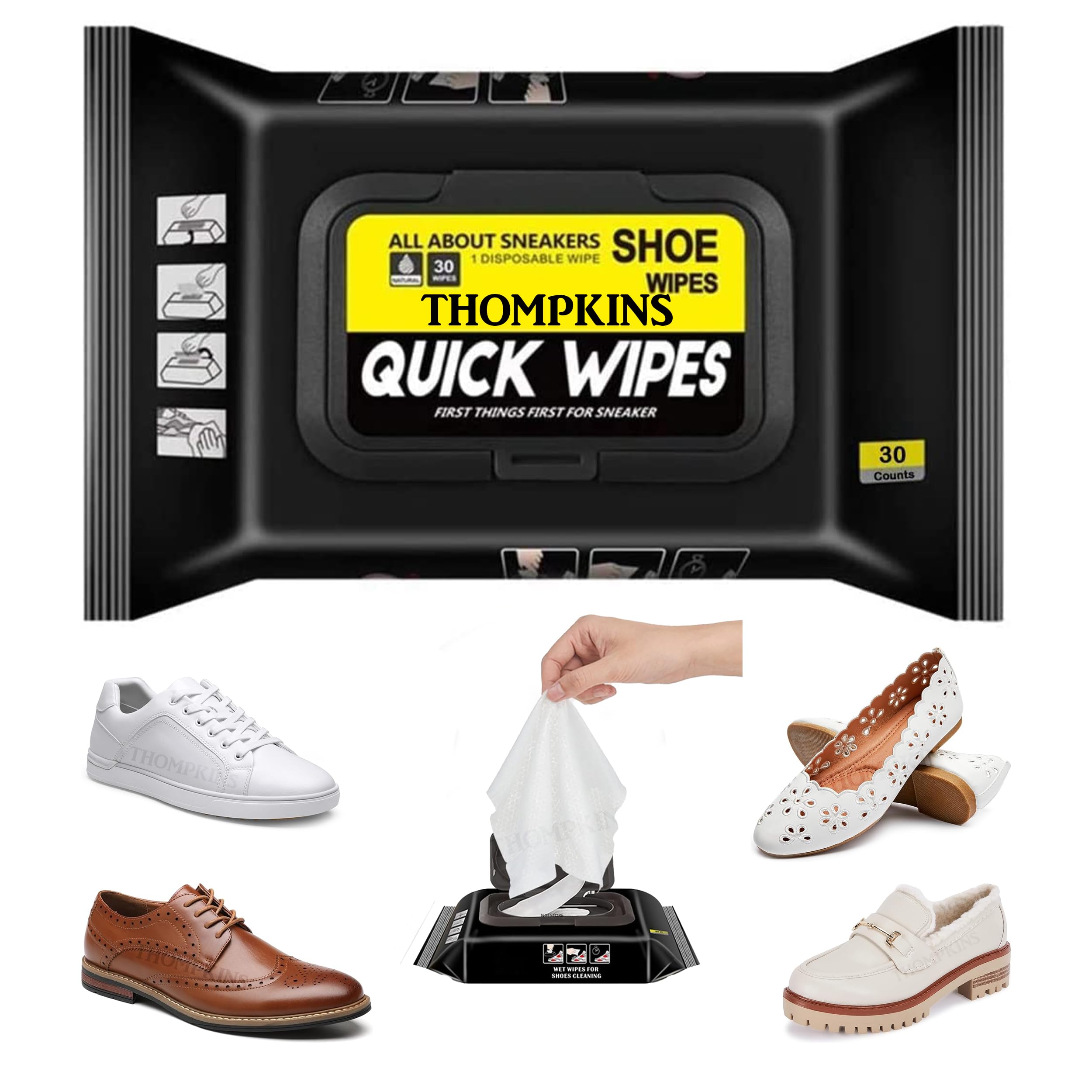 THOMPKINS Shoe Wipes Sneaker Wipes (Pack of 2-160 Pcs) Instant Sneaker Cleaner Shoe Cleaning Wipes Sneaker Wipes for Shoes Quick Remove Dirt Stain Shoe Cleaner Wipes for Sneakers Cleaning Kit White (B0CX8D9144) Amazon Price History, Amazon Price Tracker