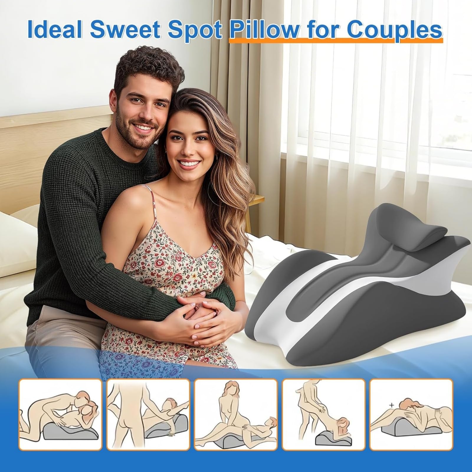 Cojín De Contorno Ventral con Espuma Viscoelástica, Almohada De Cama con Soporte De Cuello Extraíble, para Ver Videos, Leer, Jugar Y Elevar Las Piernas, Tamaño para Espalda,Azul