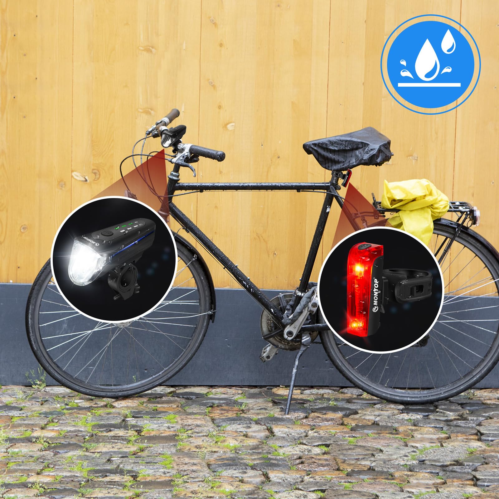 MONTOP Intelligente Fahrradlicht Set | StVZO Zugelassen Fahrradbeleuchtung mit Automatik-Modus | USB C Aufladbar Fahrradlichter Vorne und Hinten mit Bremslicht und Standlicht | 2026 Neuestes Modell