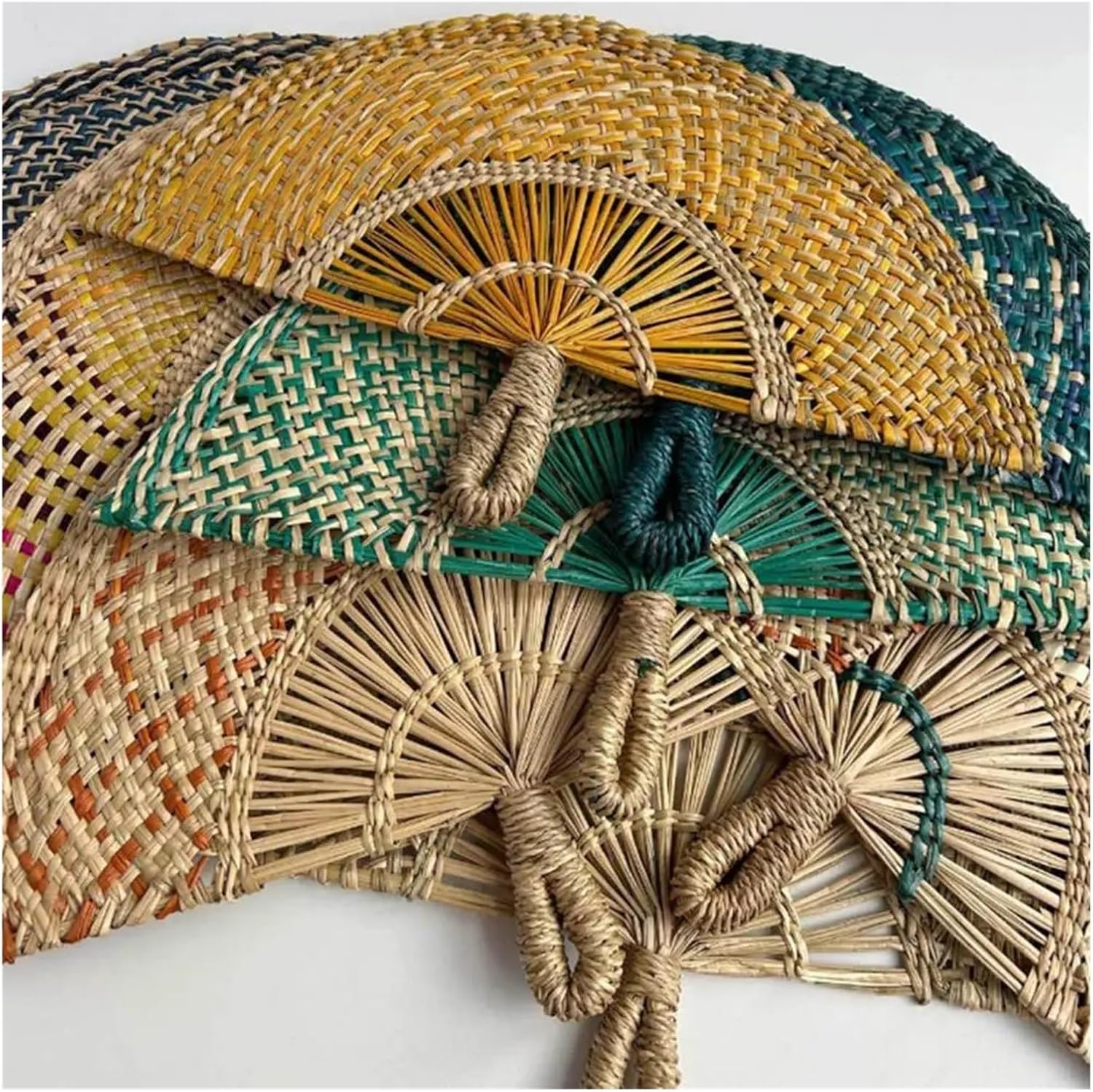 Handmade Fan Straw Weaving Handheld for Summer Semicircular Woven Palm Wedding