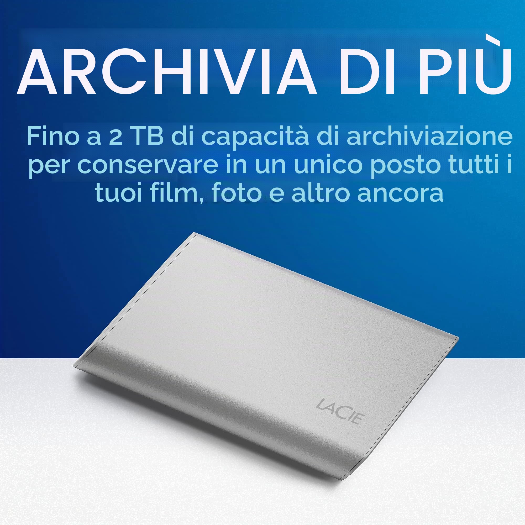 LaCie Portable SSD, 500GB, SSD esterno, USB-C, PC Mac & iPad, USB 3.2 Gen 2, 1.050 MB/s, Data Rescue Service (STKS500400)