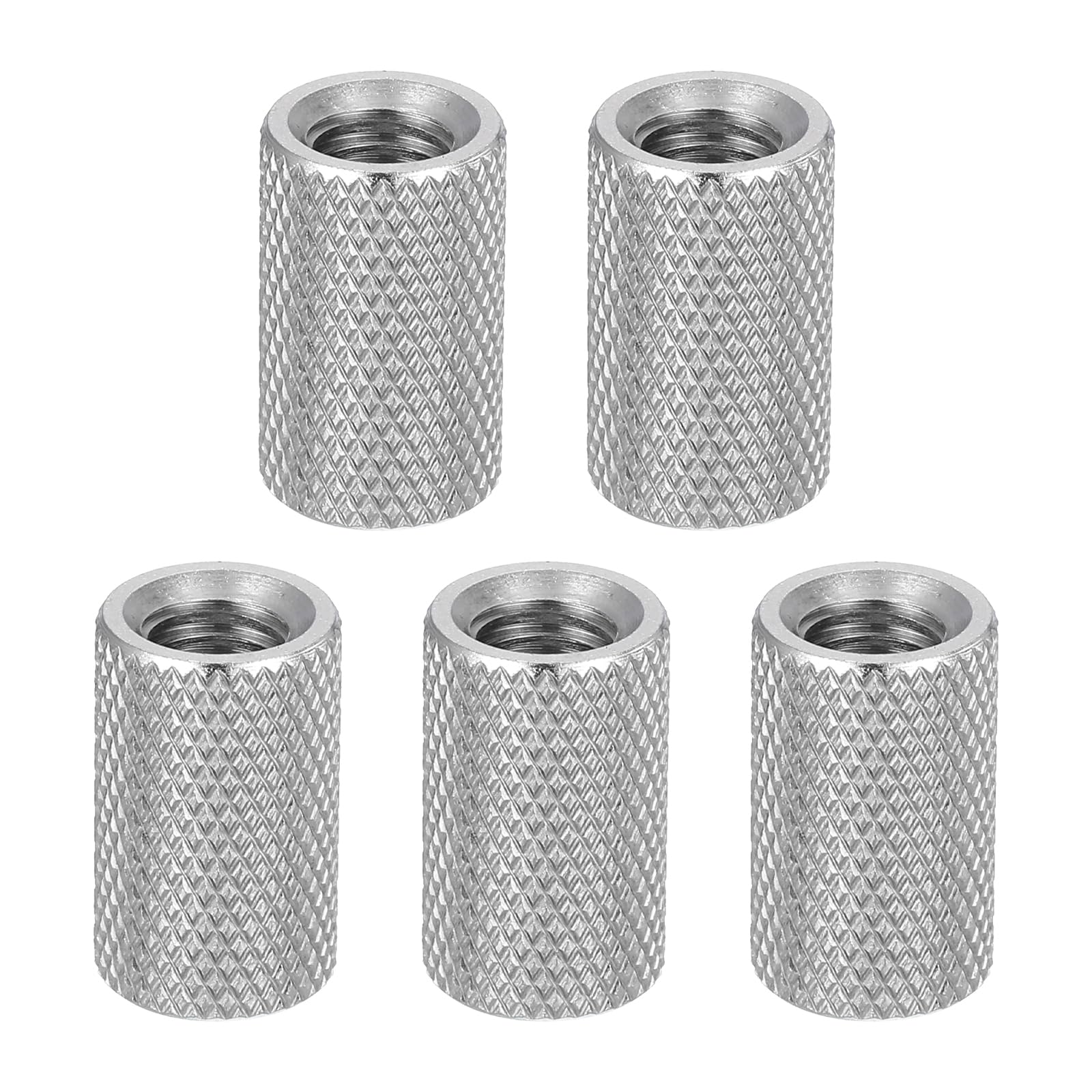 sourcing map 5 Pcs M8 Flat Knurled Thumb Nuts, 304 Stainless Steel Flat Head Diamond Knurled Through Hole Lock Adjusting Nuts Fasteners for Electronic, Machine, D12 x H20mm
