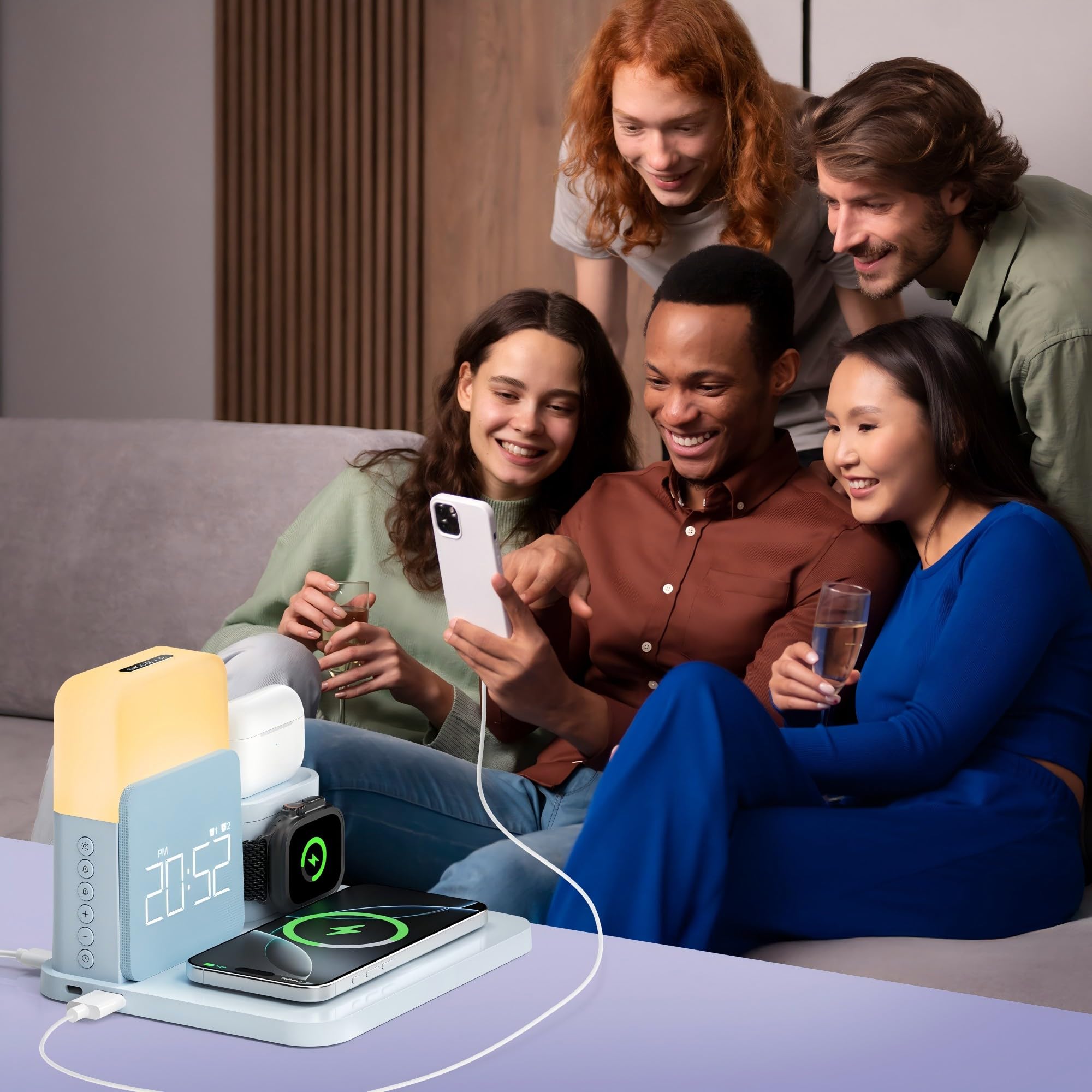 Station de charge magnétique sans fil 7 en 1 pour appareils Apple avec horloge