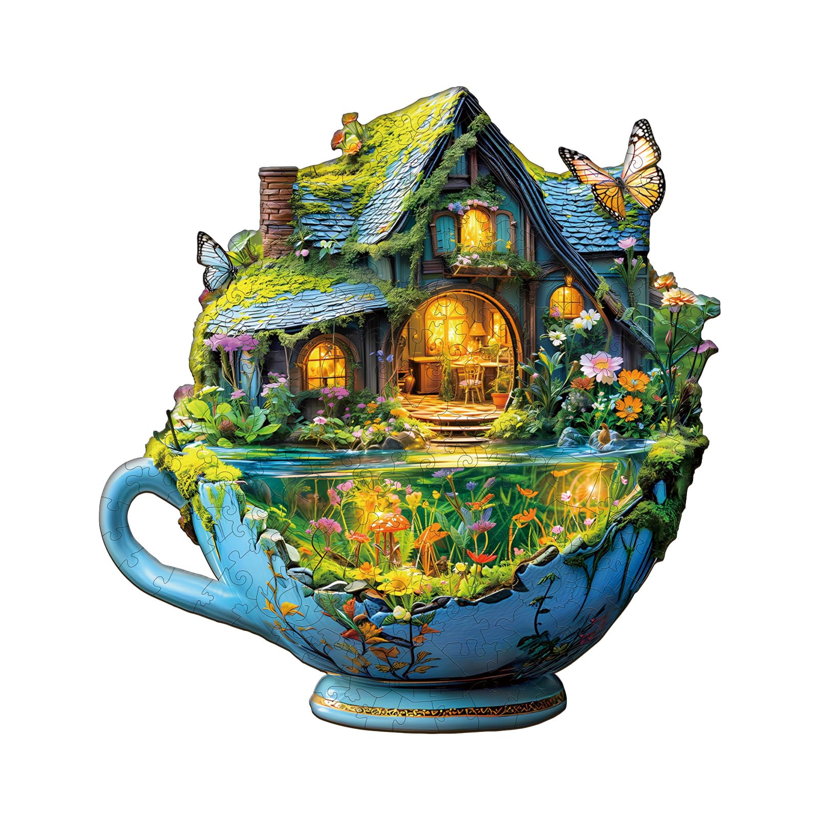Jigfoxy Wooden Jigsaw Puzzles for Adults Miniature World Wooden Puzzle 220pcs, Unique Shape Wood Puzzles