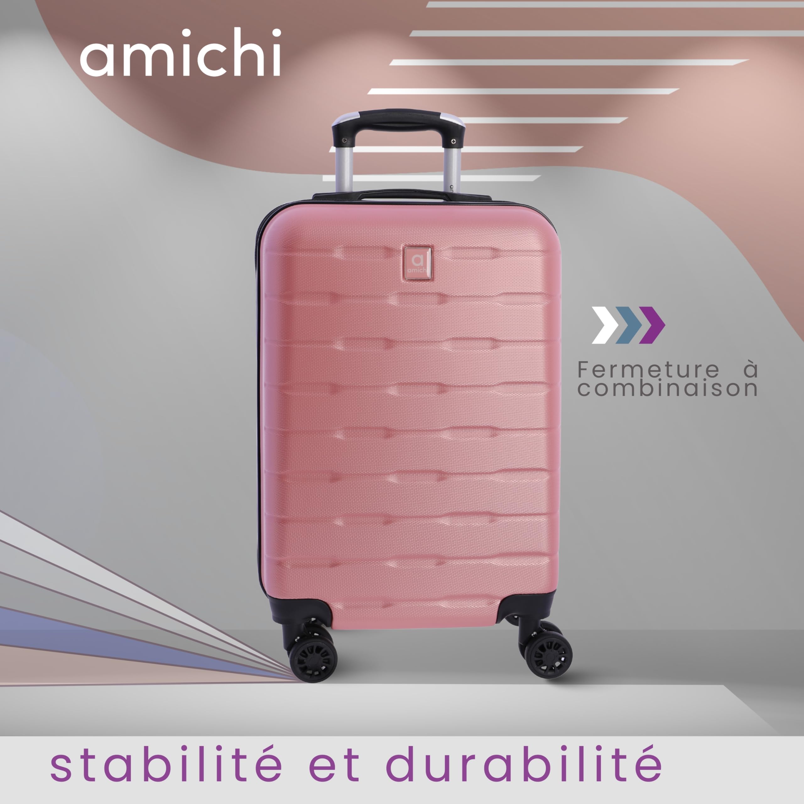 AMICHI - Valigia per cabina rigida 55 x 40 x 20 | bagaglio a mano leggero a 4 ruote 360 º | compatibile con Ryanair, EasyJet e Plus | ideale per week-end, affari o voli brevi
