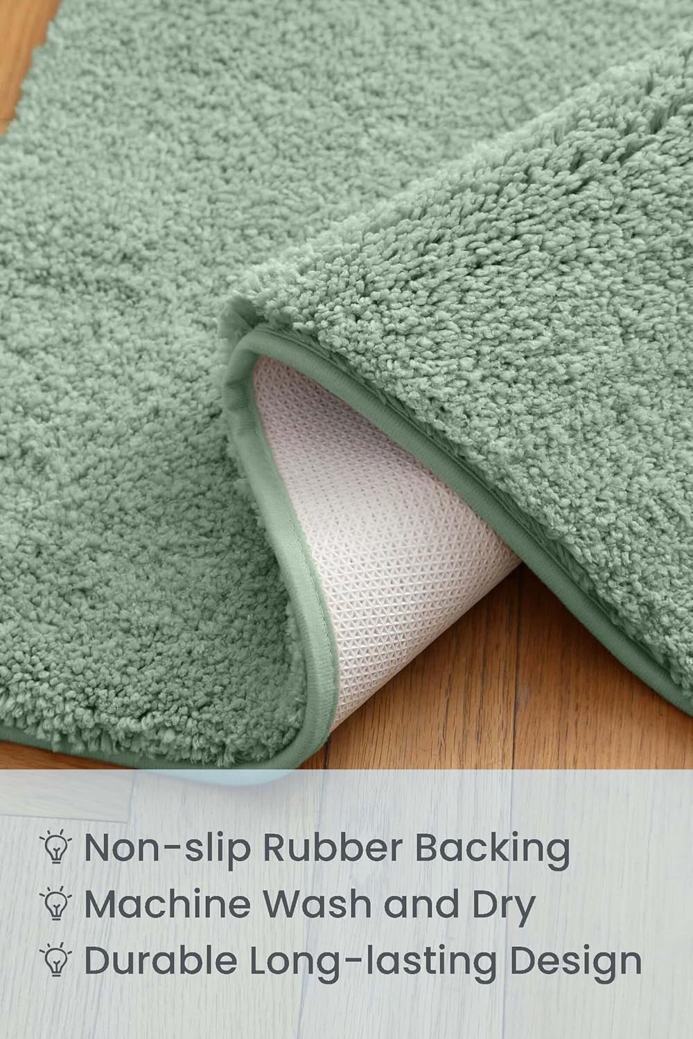 Pure Fluffy Bath Mat 20x32, Non Slip Soft Bathroom Rug for Tub and Shower, Plush Absorbent Floor Mat, Machine Washable Shaggy Rug for Cozy Home Bathroom Décor (Winter Green)