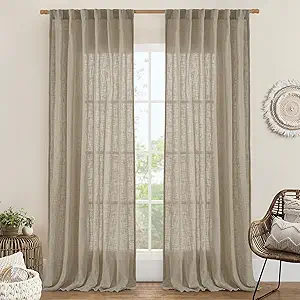 LAMIT Taupe Linen Curtains 90 Inch for Living Room, Back Tab and Rod Pocket Linen Textured Farmhouse Curtains Light Filtering Drapes for Bedroom/Dining Room, Set of 2, 52 x 90 Inch