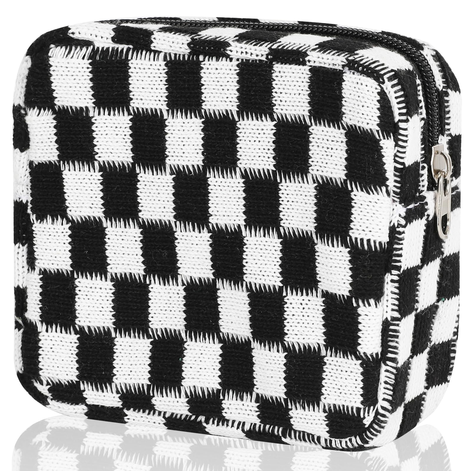 Bolsa de almacenamiento para toallas sanitarias a cuadros con cremallera de piel sintética portátil impermeable para mujeres, adolescentes, niñas, uso diario, bolsa de almacenamiento de viaje