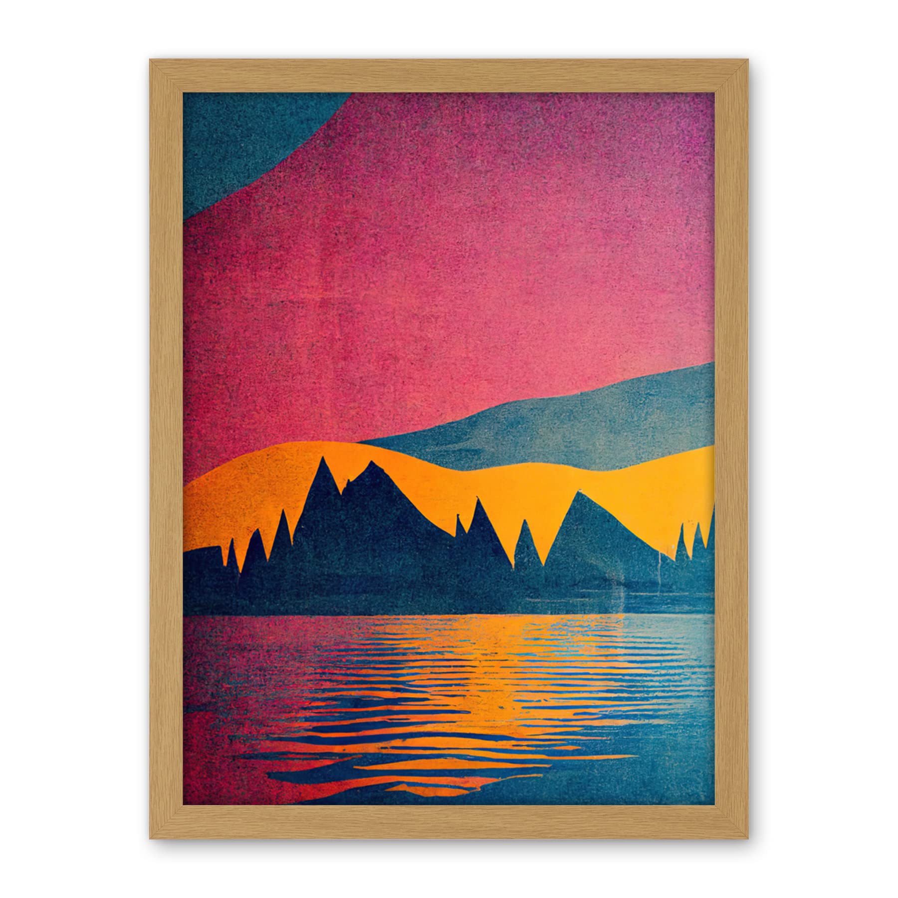 Wee Blue Coo Sunset at Lakeside Modern Colourful Pop Art Design Artwork Framed Wall Art Print 18X24 Inch
