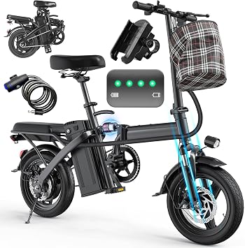 Electric Bike for Adults and Teens, 560W Motor 24MPH Compact Commuter Ebike, 48V 10Ah Battery, 32 Miles Range, 3 Shock Absorbers, 14" Mini Foldable Electric Bicycles with Basket, UL 2849 Certified