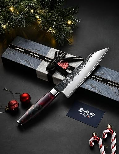 Miniatura 2 de Japanese Chef Knife with VG10 Steel, 7 Inch Hand Forged Kiritsuke Knife, Sharp Kitchen Knives with 3 Layers Composite Steel, Professional Chefs
