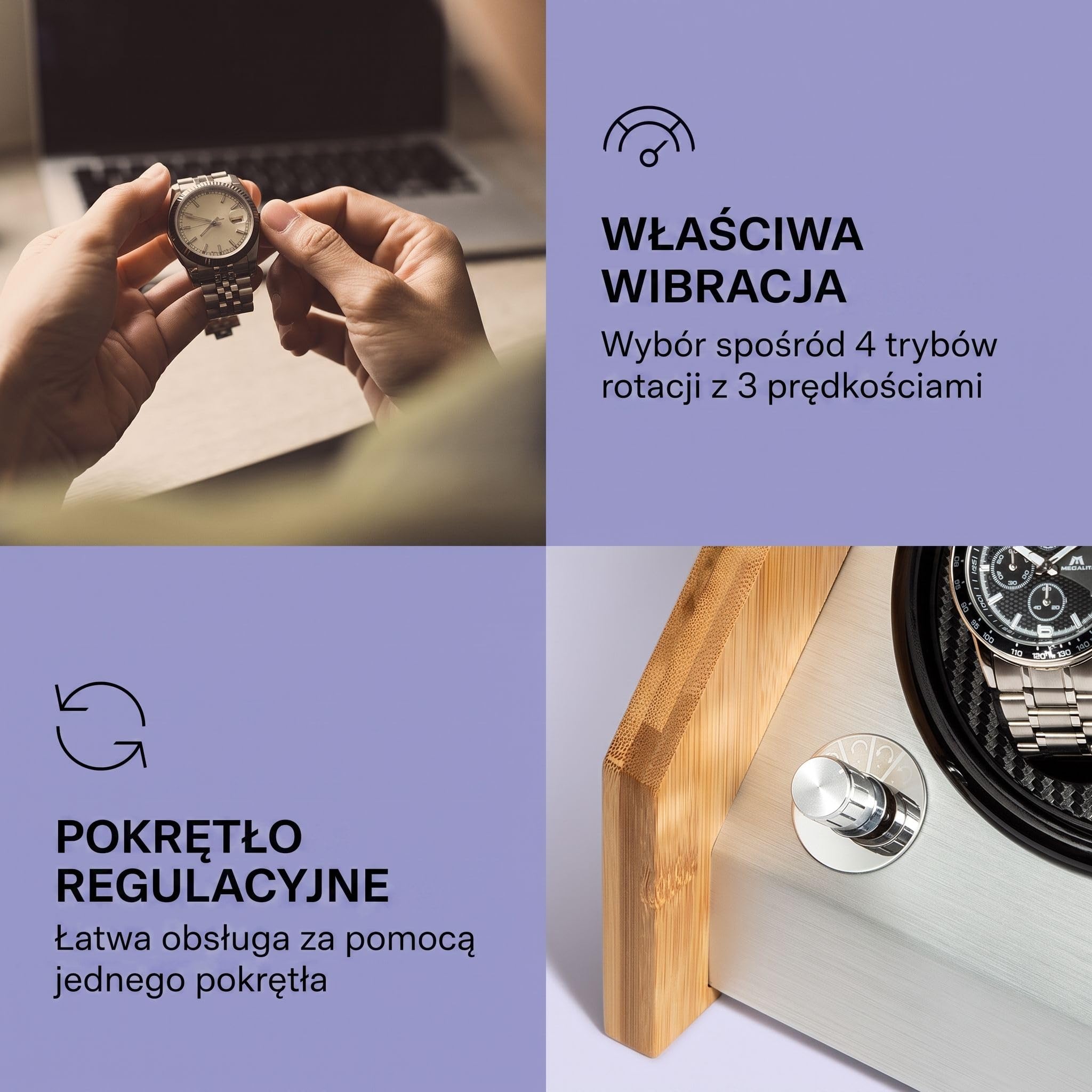 Klarstein Garonne 6 Rotomat do zegarków automatycznych - Rotomat z 3 talerzami obrotowymi na 6 zegarków, Watch Winder z 3 prędkościami obrotu, 4 tryby rotacji, Obudowa bambusowa