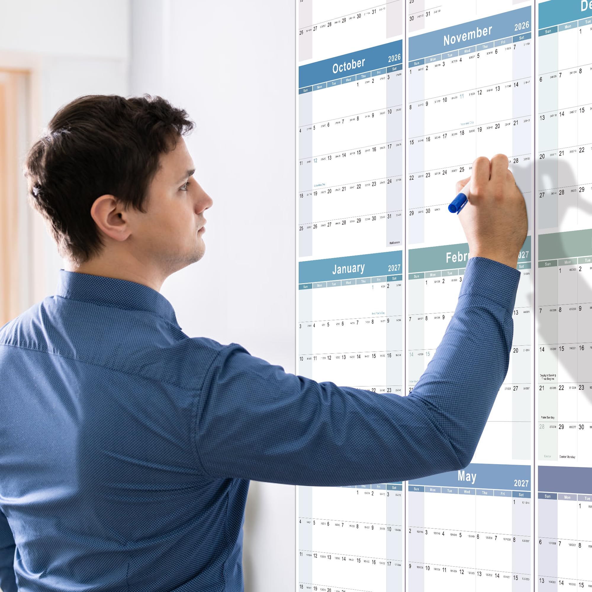 Vibrant Focus Jahres-Wandkalender, Jahreskalender 2026–2027, Jahresplaner mit dickem Papier, Juli 2026–Juni 2027, XL, 88,1 x 57,9 cm, Jahresplaner 2026–2027 (Jahreskalender – Farbeblau)
