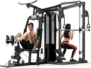 JELENS HM01 Home Gym System, 150LB Weight Stack Smith Machine with Lat Pull-Down & Leg Press