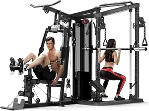 JELENS HM01 Home Gym System, 150LB Weight Stack Smith Machine with Lat Pull-Down & Leg Press