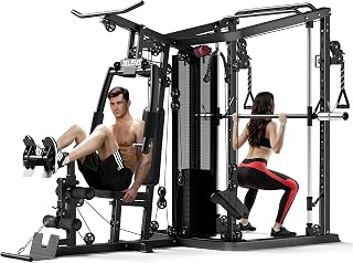 JELENS HM01 Home Gym System, 150LB Weight Stack Smith Machine with LAT Pull-Down & Leg Press, All-in-One Strength Training Equipment