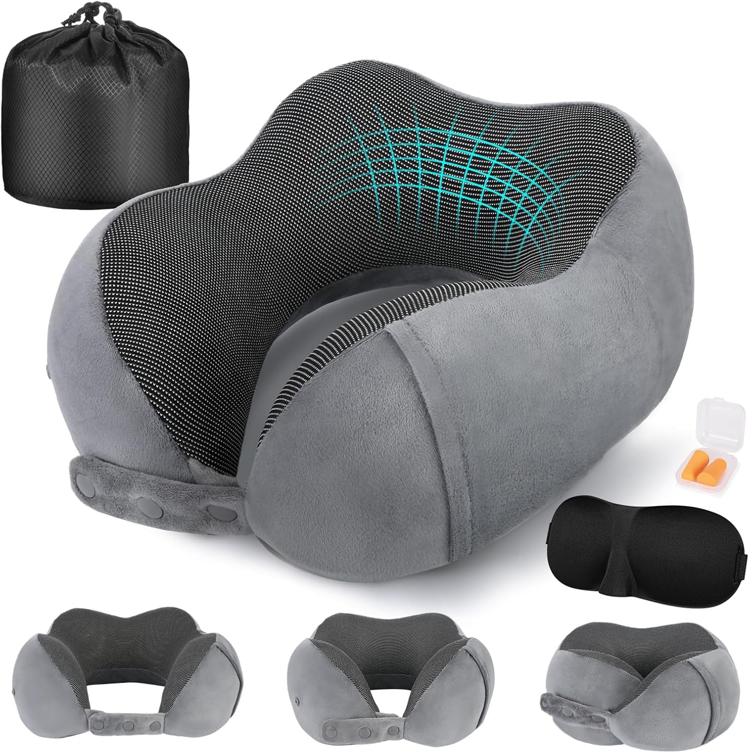 AADESH Neck Pillow for Traveling, Travel Pillows for Airplanes,100% Pure Memory Foam Travel Neck Pillow, Adjustable Flight Pillow, Portable Plane Accessories with Eye Mask, Earplugs, Carry Bag-image-37