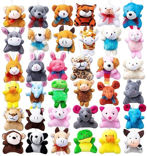 JOYIN Paquete de 12 mini juguetes de peluche de animales al azar (12 unidades de 3 pulgadas cada uno), animales de peluche a granel para niños,