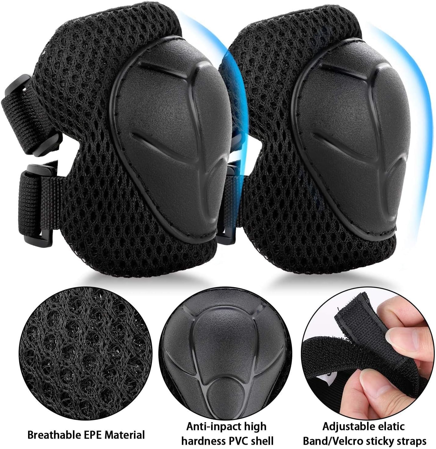 Protection Roller Enfant Rose 6 Pièces Genouillère Sport Fille Adolescents (Noir)