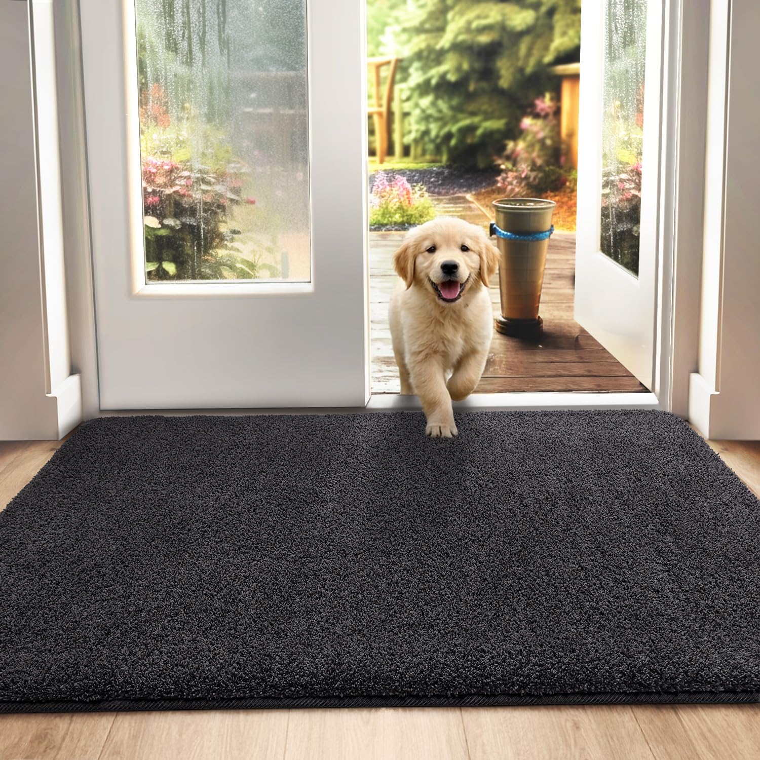 DEXI Dirt Trapper Door Mat Indoor, Non-slip Doormats Inside, Machine Washable, Super Absorbent Entrance Mats Soft Floor Carpet Rug, 90 x 150 cm, Black-Grey — image 1