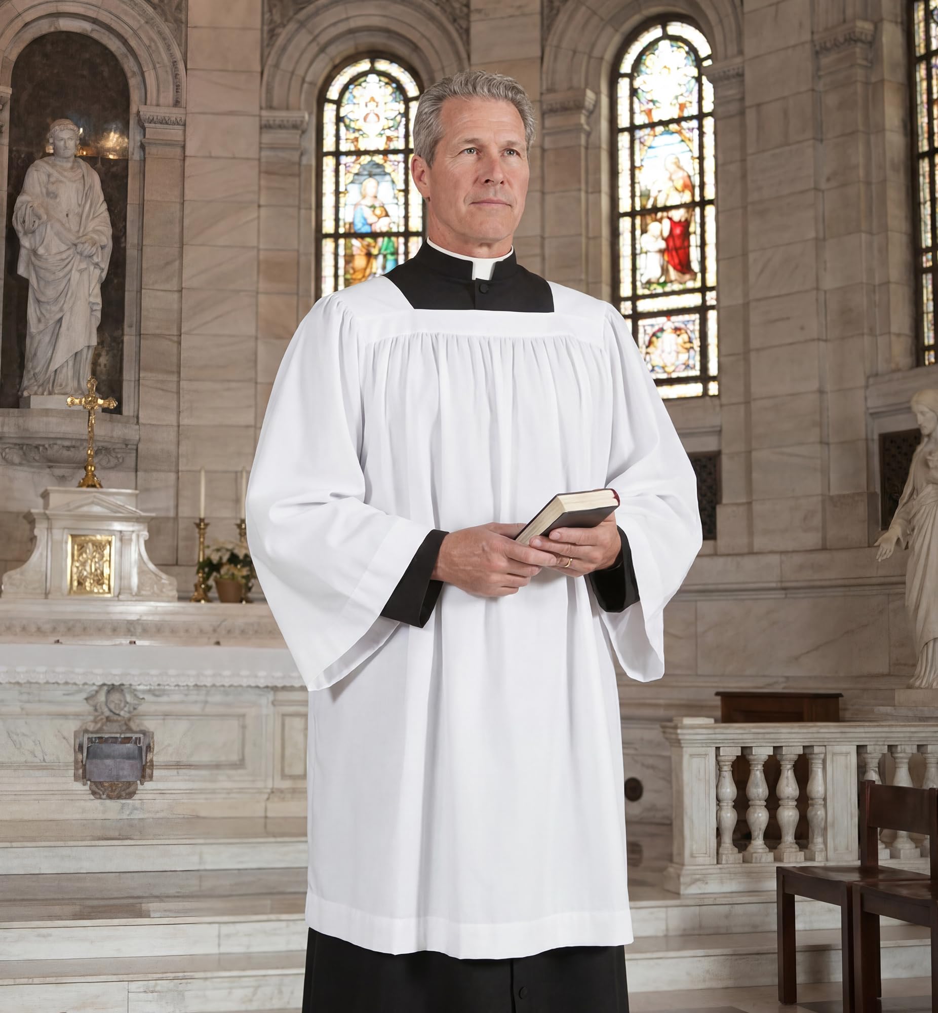 IvyRobes Économie Surplis Blanc à Encolure Carrée Vêtement D'église Robe de Prêtre de Choeur