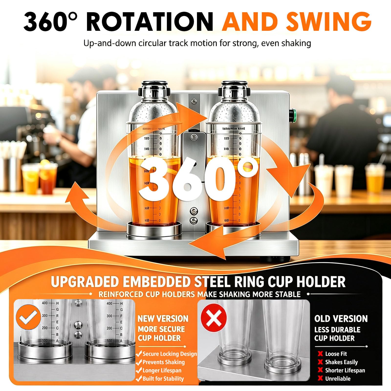 Shaker Automatico a Doppia Stazione, Motore Ad Alta Coppia da 120 W, 400 Giri/Min, Timer da 0 a 120 Secondi, Frullatore Elettrico per Bubble Tea, Cocktail E Succhi di Frutta.