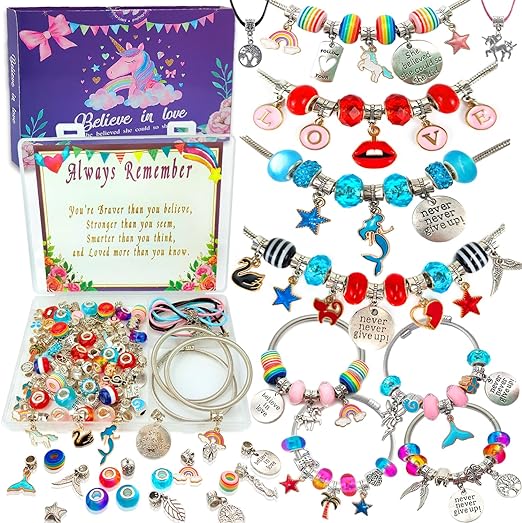 Charm Bracelet/Jewelry Making Kits for Kids Girls,Unicorn Birthday Gifts,Arts Crafts Toys for 5 6 7 8 9 12 Years Old Girls
