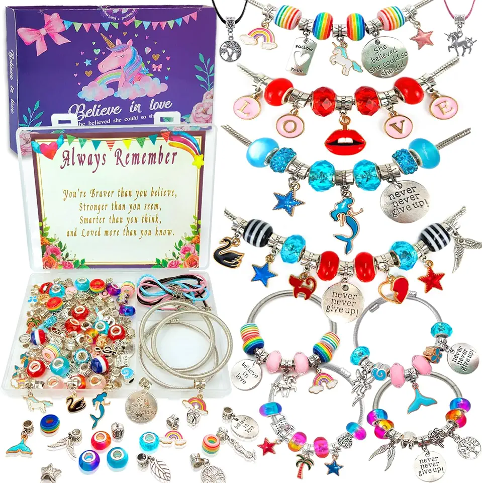 klmars Charm Bracelet/Jewelry Making Kits for Kids Girls,Unicorn Birthday Gifts,Arts Crafts Toys for 5 6 7 8 9 12 Years Old Girls