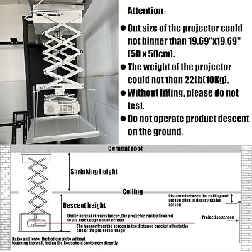 Projector Lift 59''Electric Projector Mount Hidden Ceiling Projector Bracket 19.69'' Base Automatic Lift Projector Electric Motorized Projector Mount Hanger 22Lb Load Capacity 110V