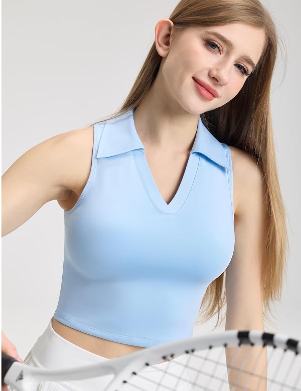 IFNOW Golf Shirts for Women V Neck Sleeveless Polo Collared Tennis Shirts Athletic Sports Cropped Tank Tops Sky Blue by IFNOW - Used condition - Image 4