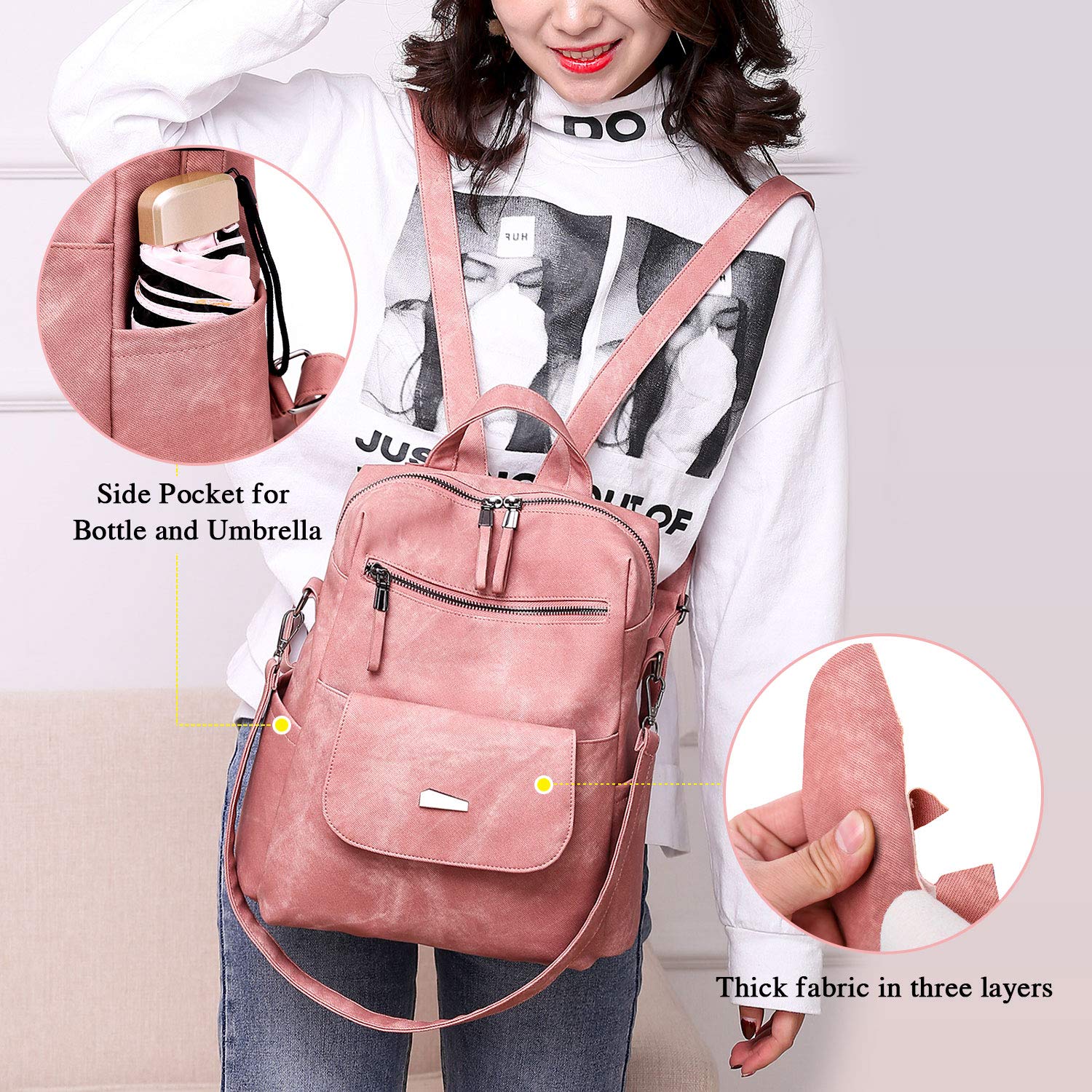 UBAYMAX Zaino Donna Casual alla Moda, Borsa Zainetto in PU Pelle, Daypack Multifunzione per Scuola/Lavoro/Viaggio/Shopping/Uso Quotidiano, Zaino Multi-Tasca con Design Versatile