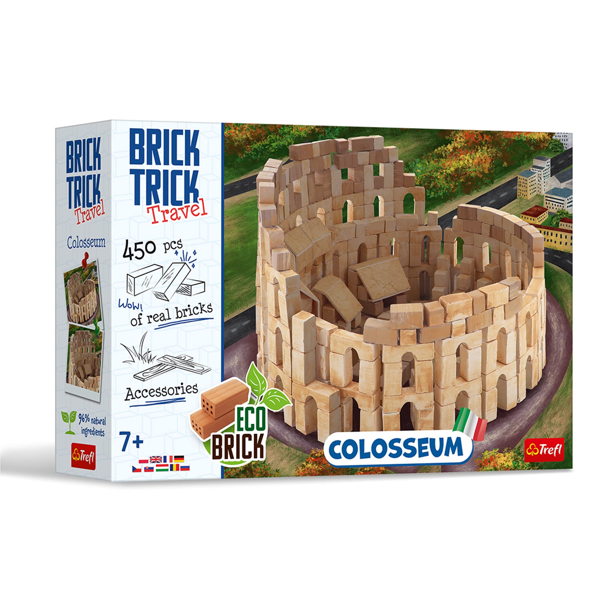 Trefl - Brick Trick Travel: Colosseum - Build with Brick Travel, Colosseum, EKO Brick Bricks, 450 Building Blocks, Reusable, Creative Set for Children from 7 Years