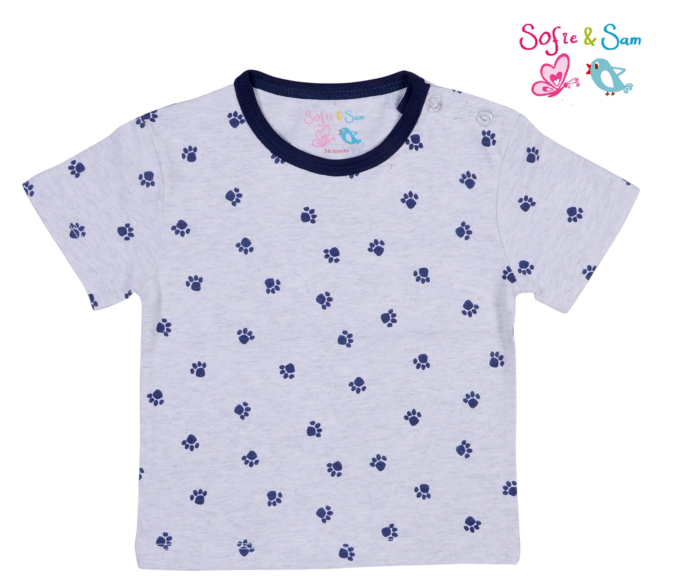 Sofie & Sam Baby T-Shirt Half Sleeves Premium Cotton Pack of 3 - Hearts/Monkey/Paw (6-9 Months) 2