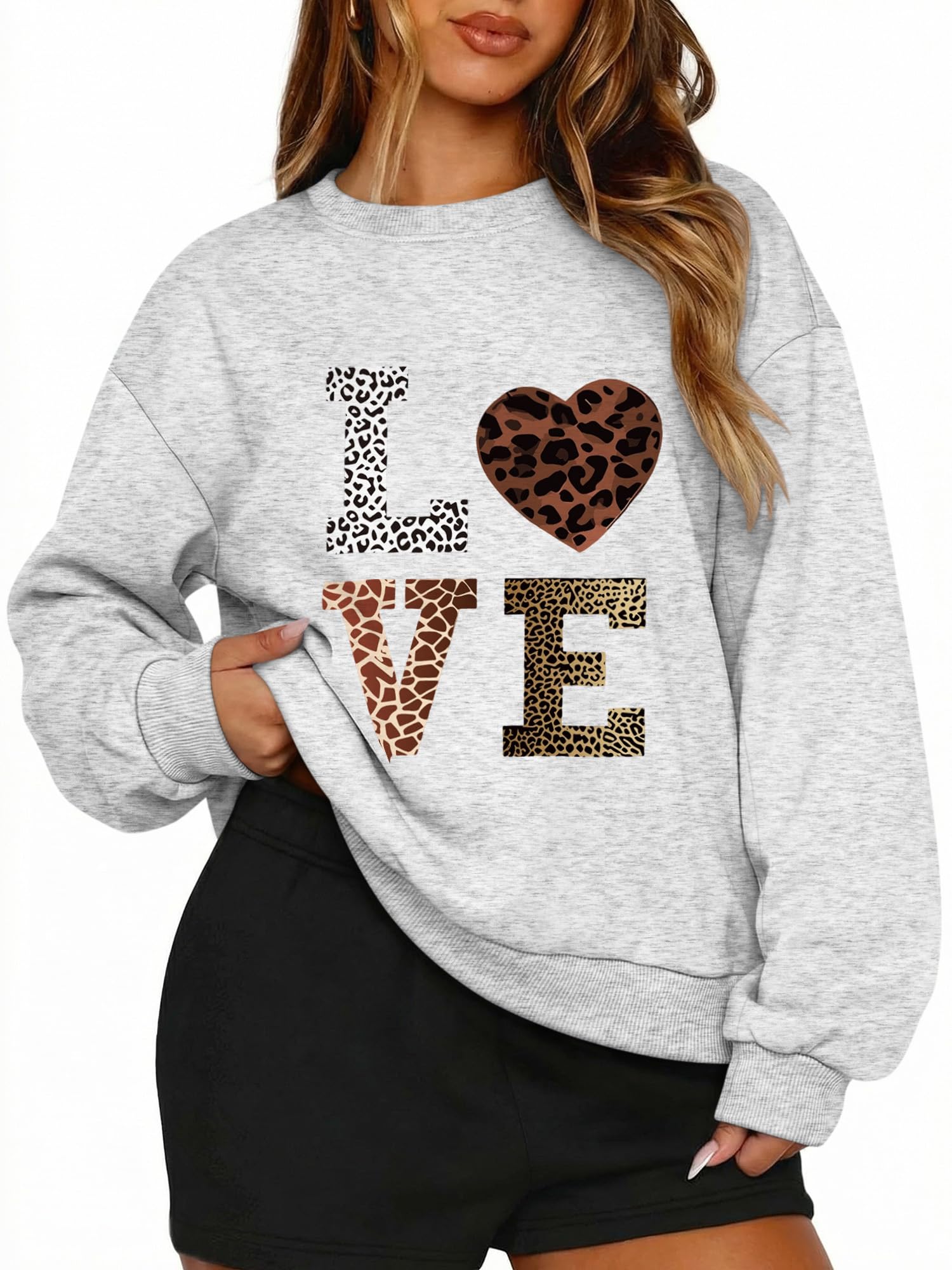 Women Oversize Sweatshirt Loose-Fit Thin Top 2026 NEW Gift LOVE Leopard Print Hip-Hop Y2k Shirt No Lining-image-5