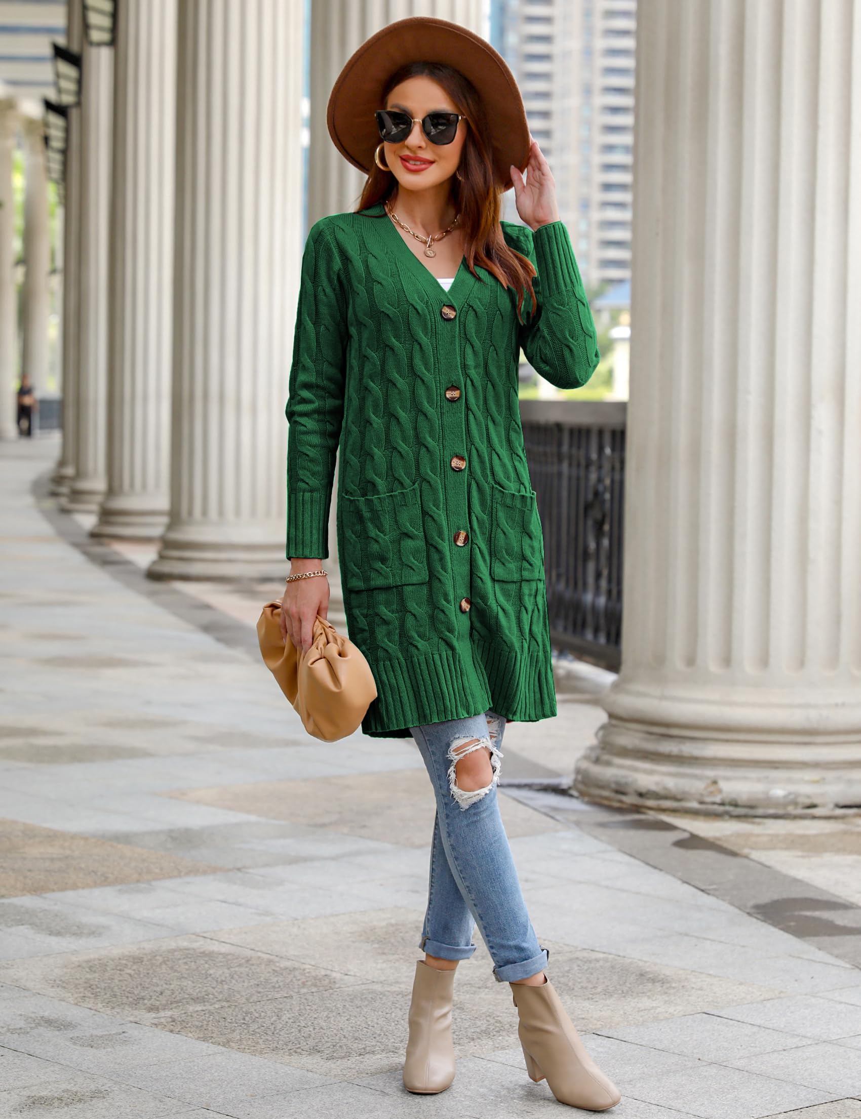 Aottori Cardigan Donna Lungo Cardigan a Maniche Lunghe Elegante Cappotto a Maglia Casual con Bottoni e Tasche per Autunno Invernale