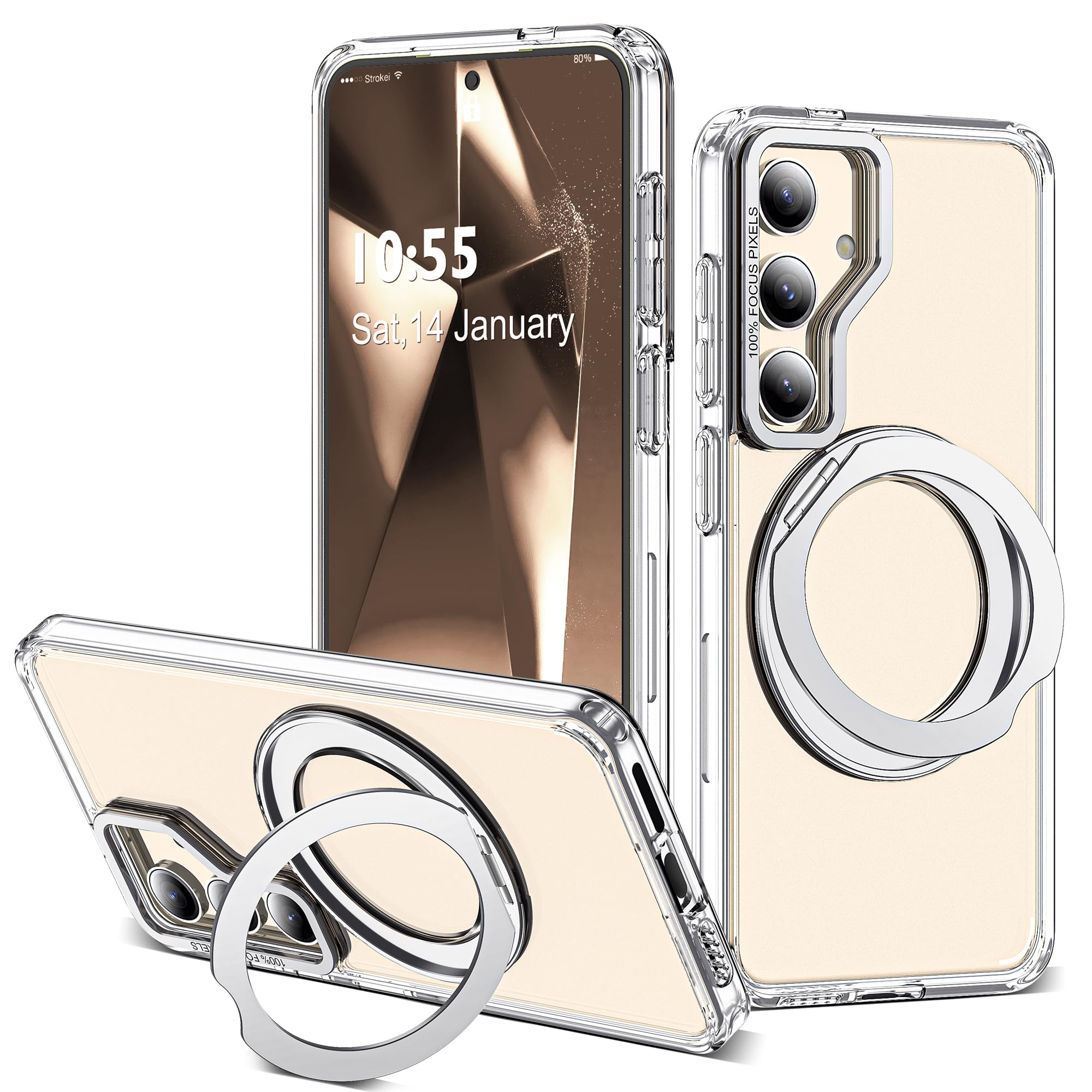for Samsung Galaxy S24 Case with 360° Spin Stand,Clear