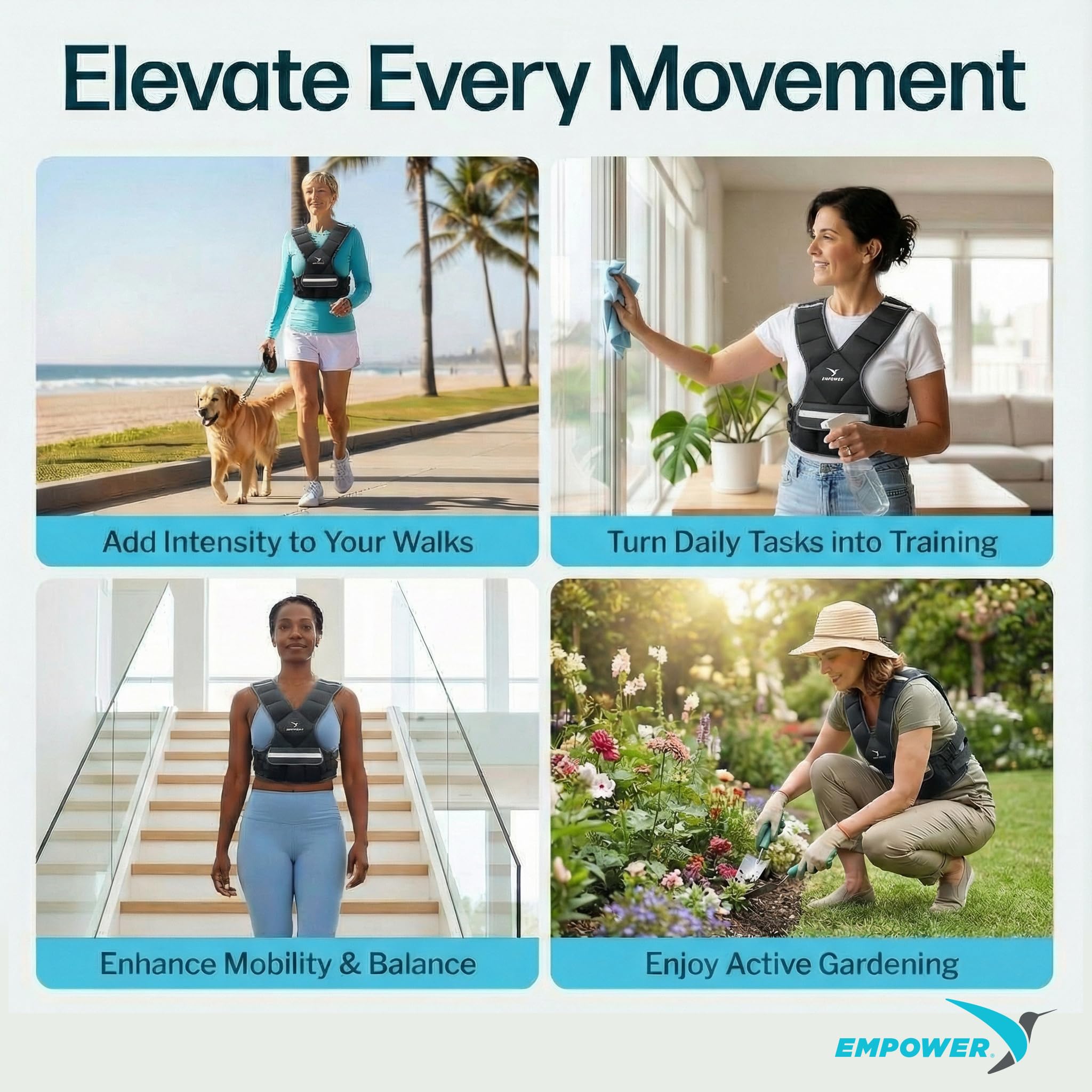 Empower - Chaleco con peso para mujer, chaleco corporal ideal para añadir intensidad de resistencia a los entrenamientos, fijo 3,6 kg o ajustable de 4,5 a 7,25 kg
