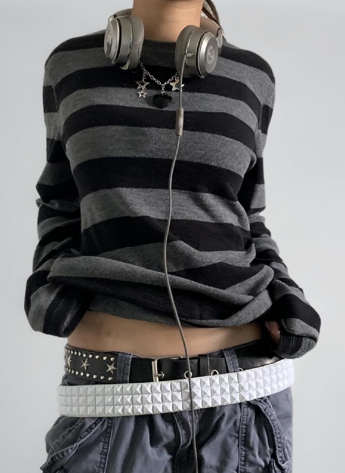 Women Y2k Striped Shirts Long Sleeve Fairy Grunge Baggy T-Shirt Vintage Harajuku Streetwear Teen Girls Tee Tops