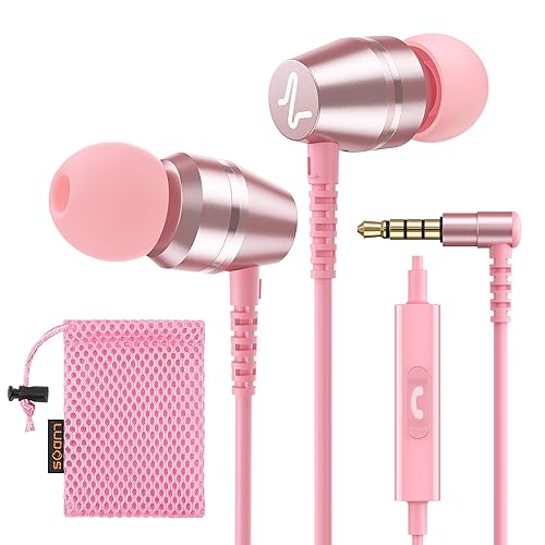 LUDOS OMNITONE Wired Earbuds in-Ear Headphones, Earphones with Microphone, 5 Years Warranty, Noise Isolation Corded for 3.5mm Jack Ear Buds for iPhone, iPad, Samsung, Laptop, Gaming, Sports - Pink - 3.5 mm - Pink