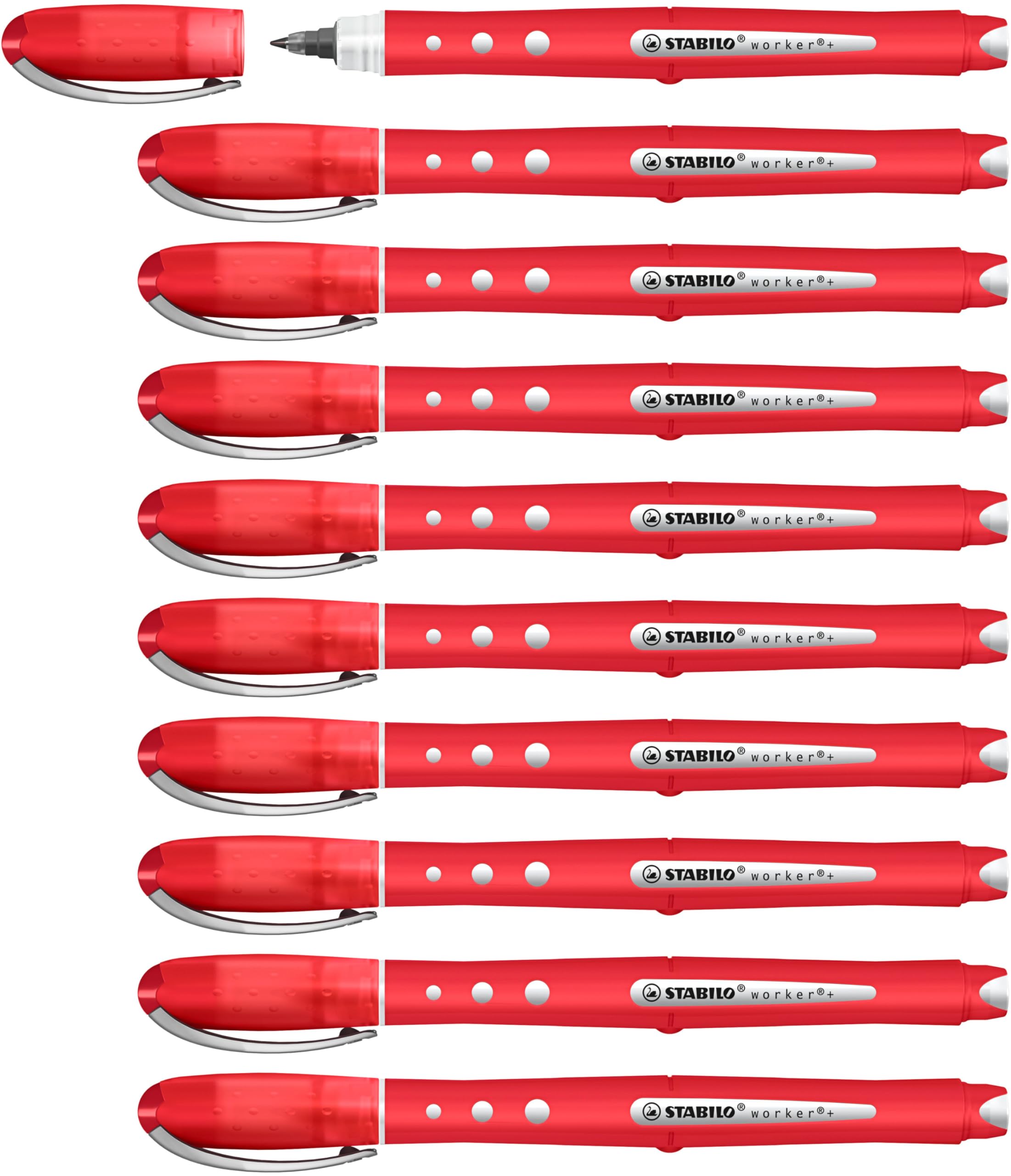 STABILO worker+ colorful - Rollerball - Pack of 10 - Red