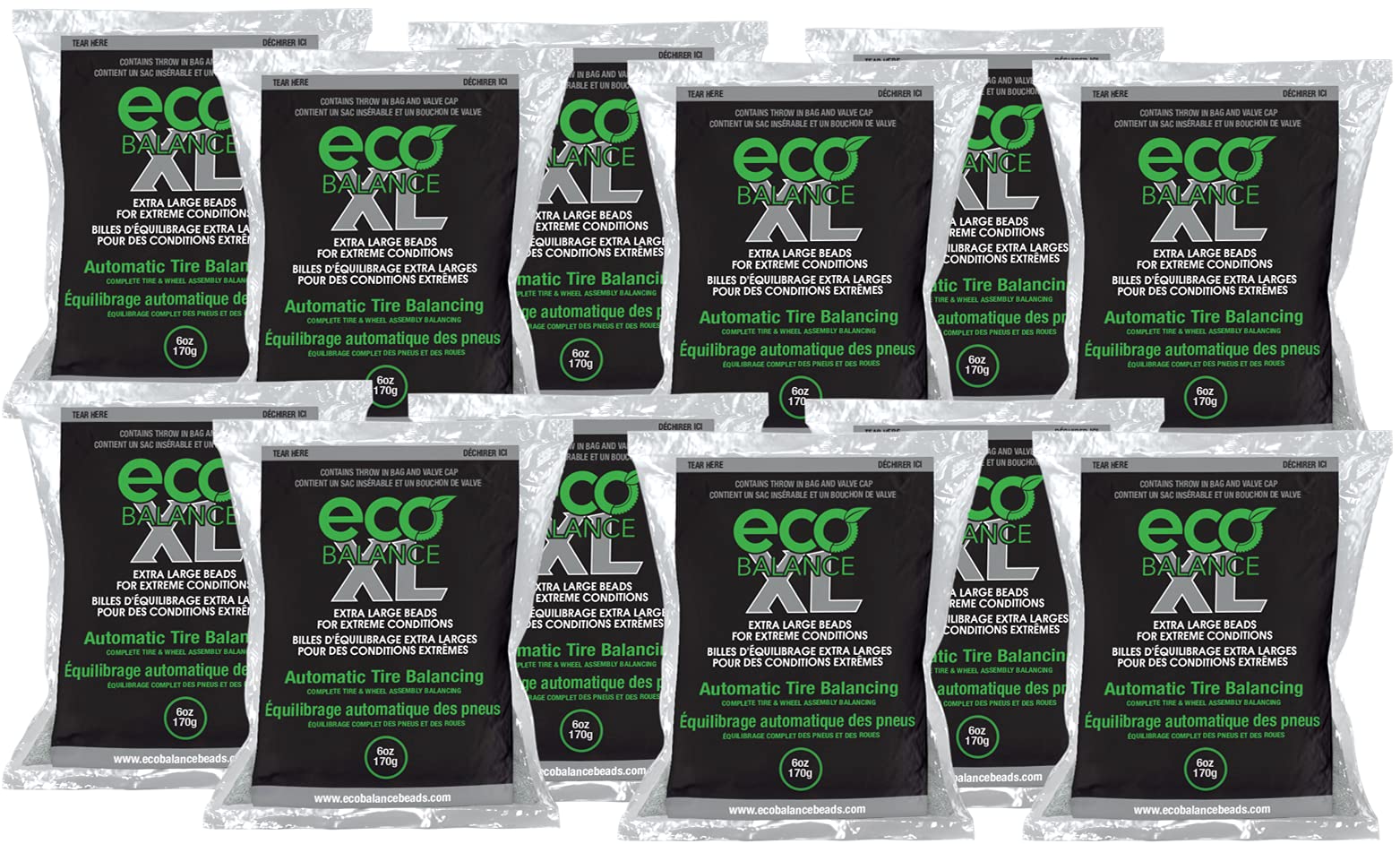 06-ECOXL12 ECO XL Extreme Condition Tire/Wheel Balancing Beads - Off-Road Vehicles, Light Duty Truck Tires, (12) 6oz Balance Bead Bags, (12) Valve Caps