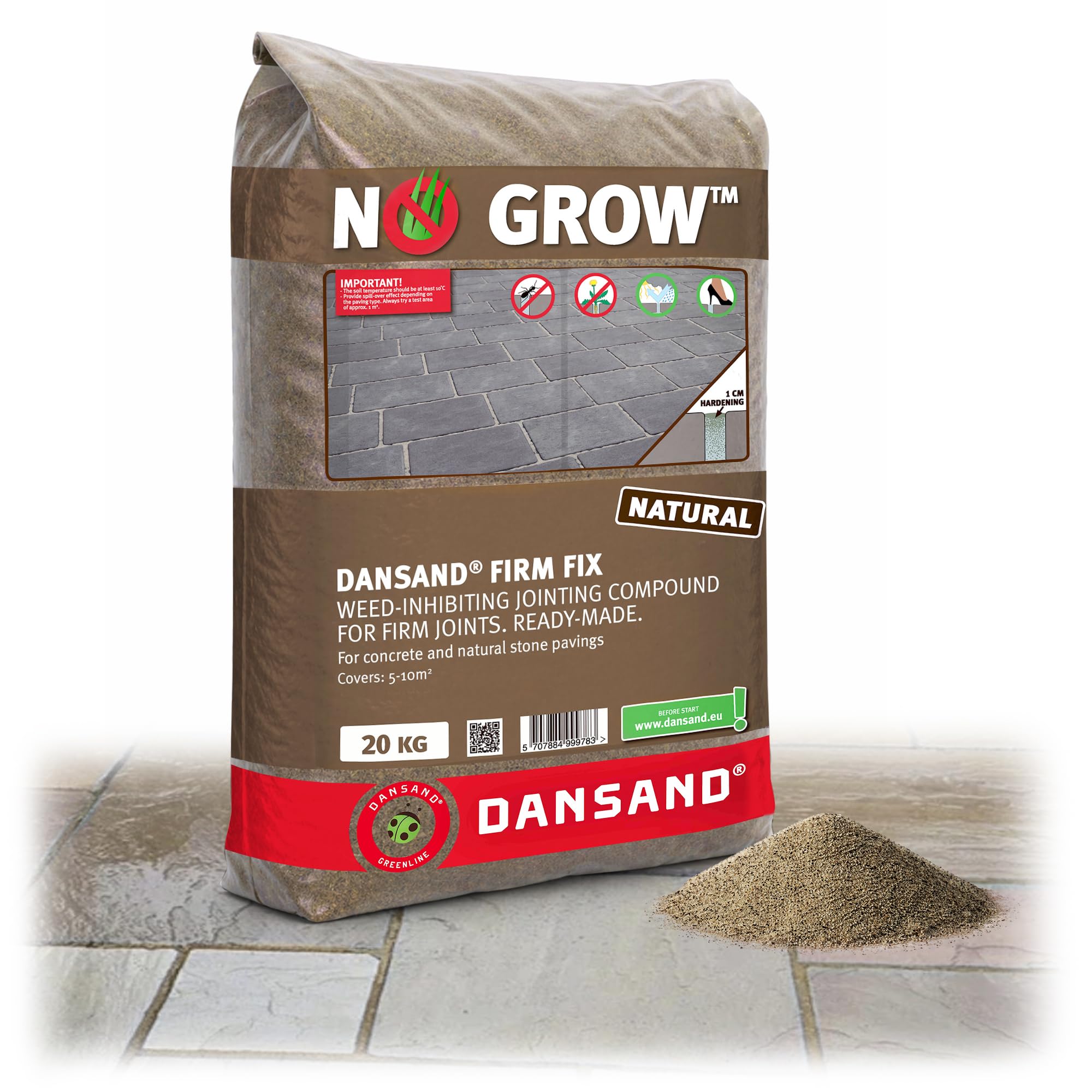 Dansand No Grow - Cepillo de fijación fácil de 20 kg en arena polimérica | Arena de pavimentación lista para pavimentar arena mixta para patio, arena de pavimento de bloque, apto para todo tipo de
