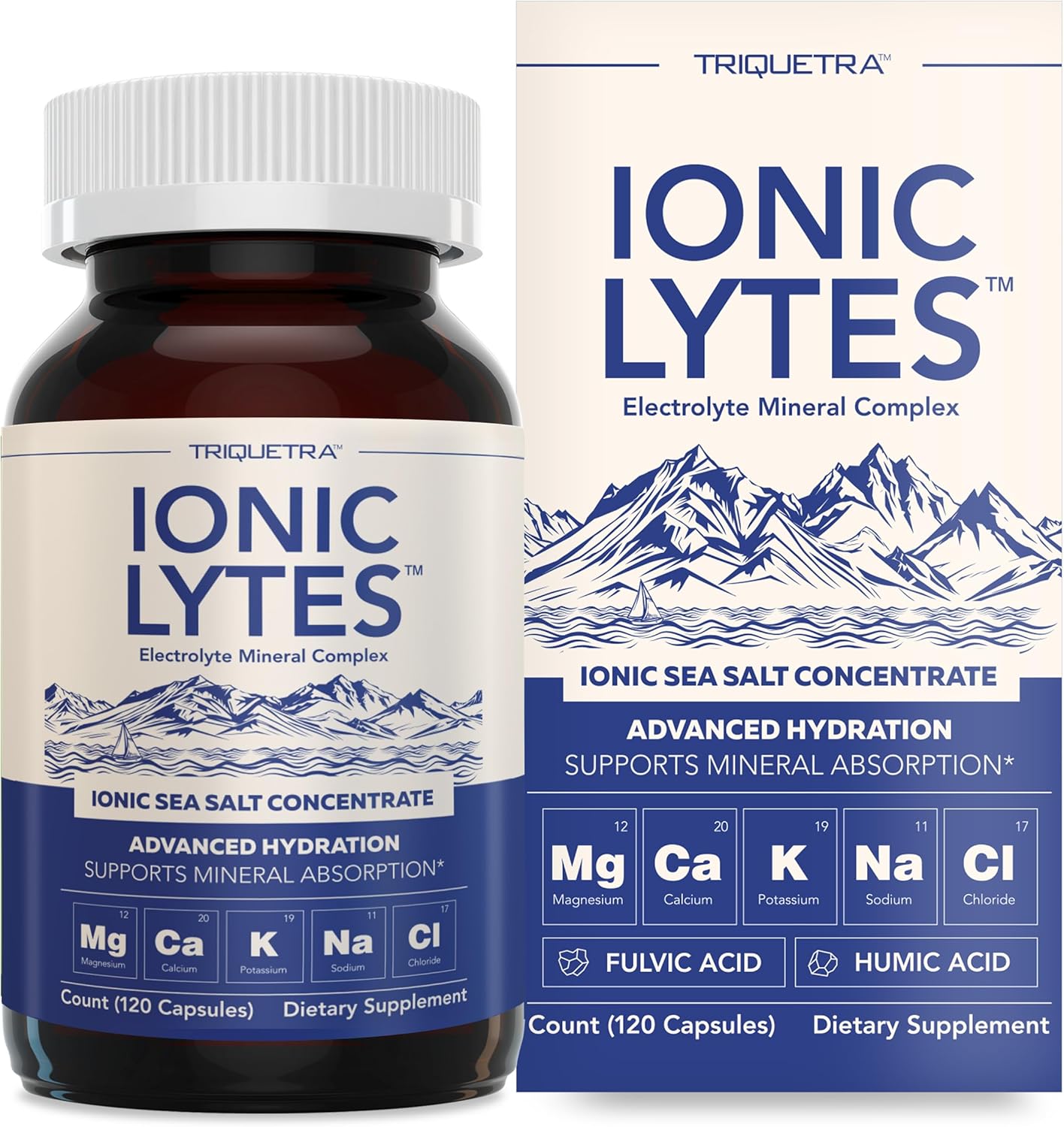 Ionic Lytes™ Electrolyte Mineral Complex with Ionic Sea Salt, Fulvic & Humic Acid - Supports Hydration, Electrolyte & Mineral Balance & Muscle Function (120 Capsules) - Soy-Free, Gluten-Free, cGMP