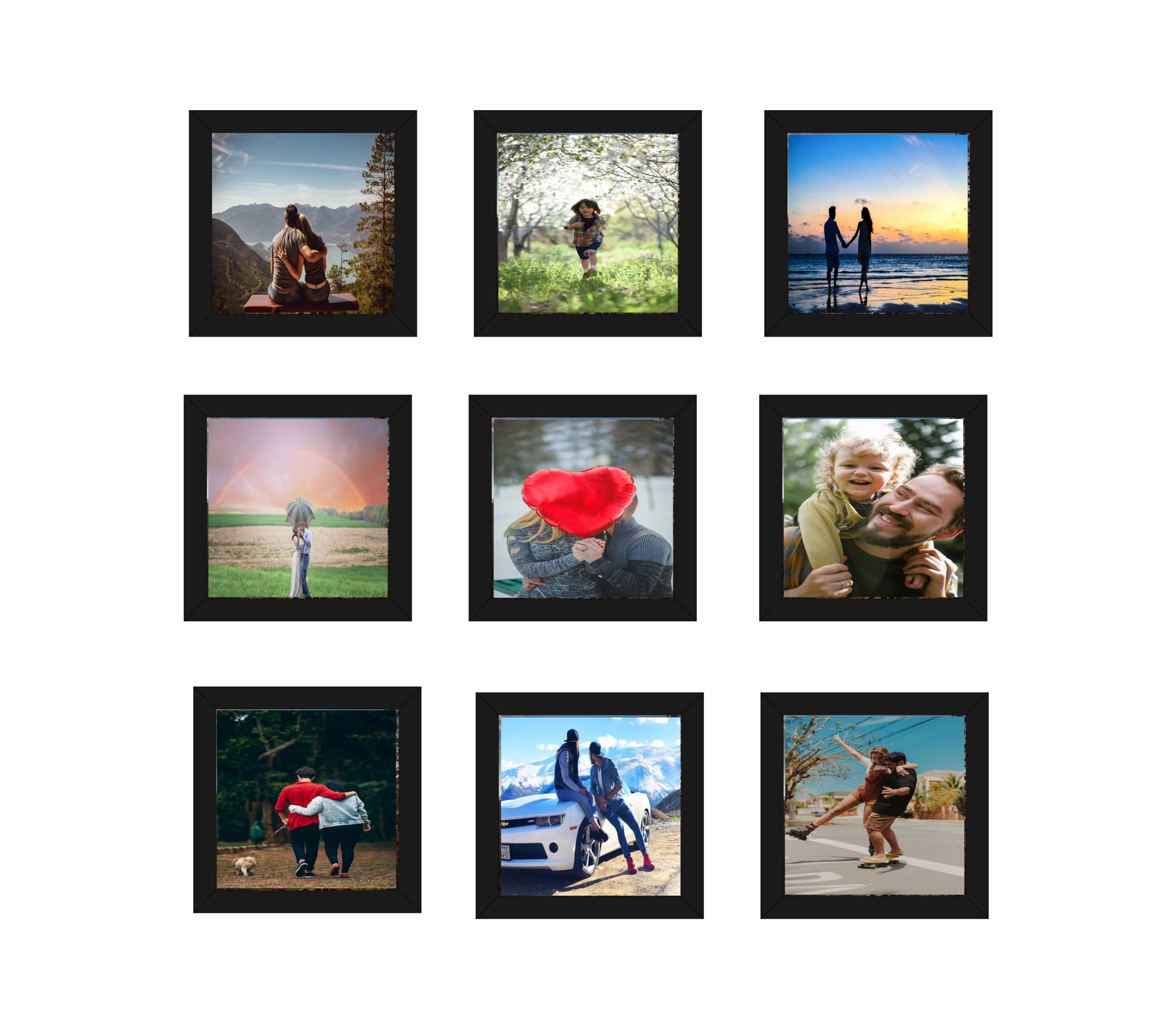 HK PRINTS Photo Frame for Home Office School Decoration 9 Frame Combo Collage for Wall Hanging (8x8 Inch, Synthetic Wood, Plexiglass) F-1