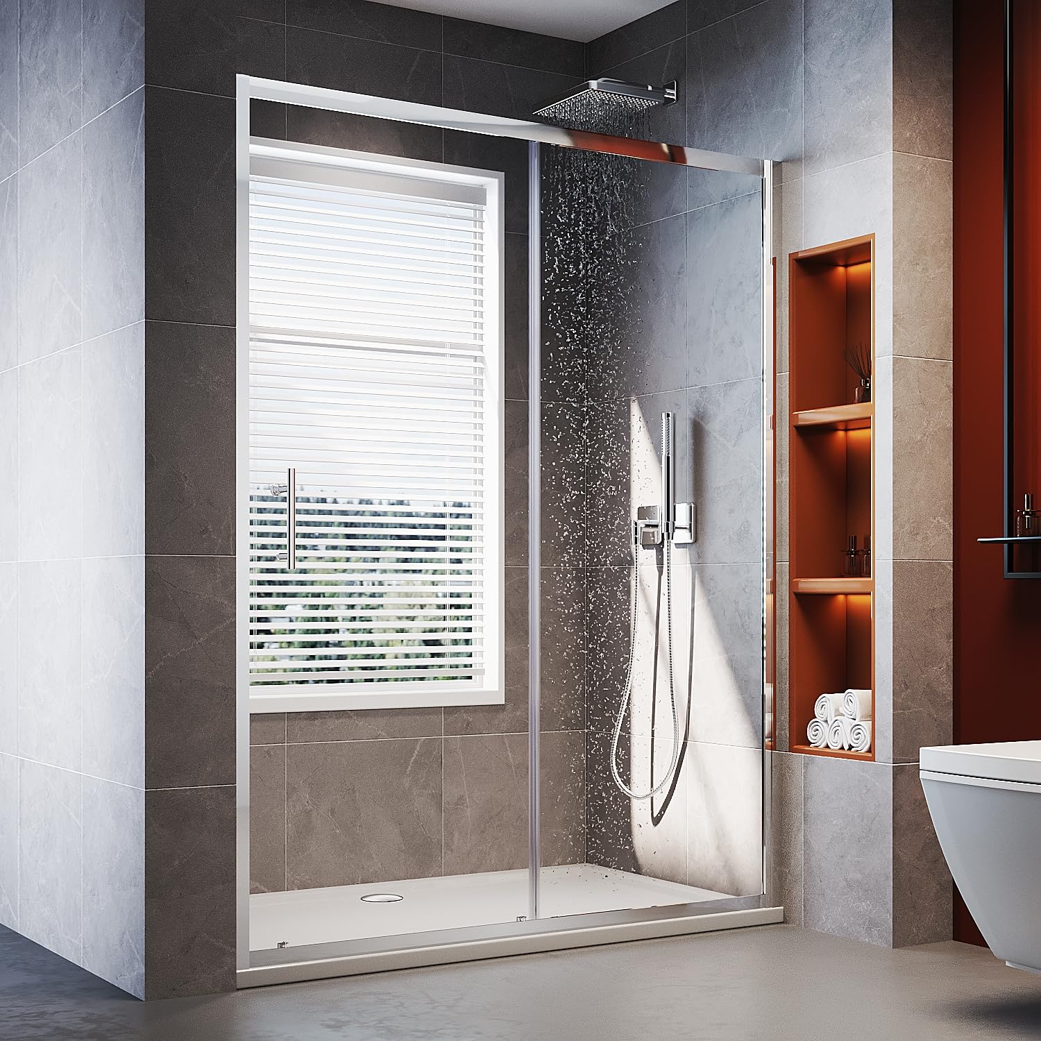 Puerta corredera de 160 x 185 cm, mampara de ducha de cristal templado de 5 mm, con marco de aluminio