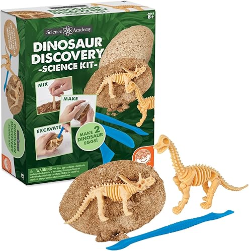MindWare Kit de excavación de huevos de dinosaurio, haz 2 huevos de dinosaurio gigantes, luego excava el dinosaurio, incluye experimento científico