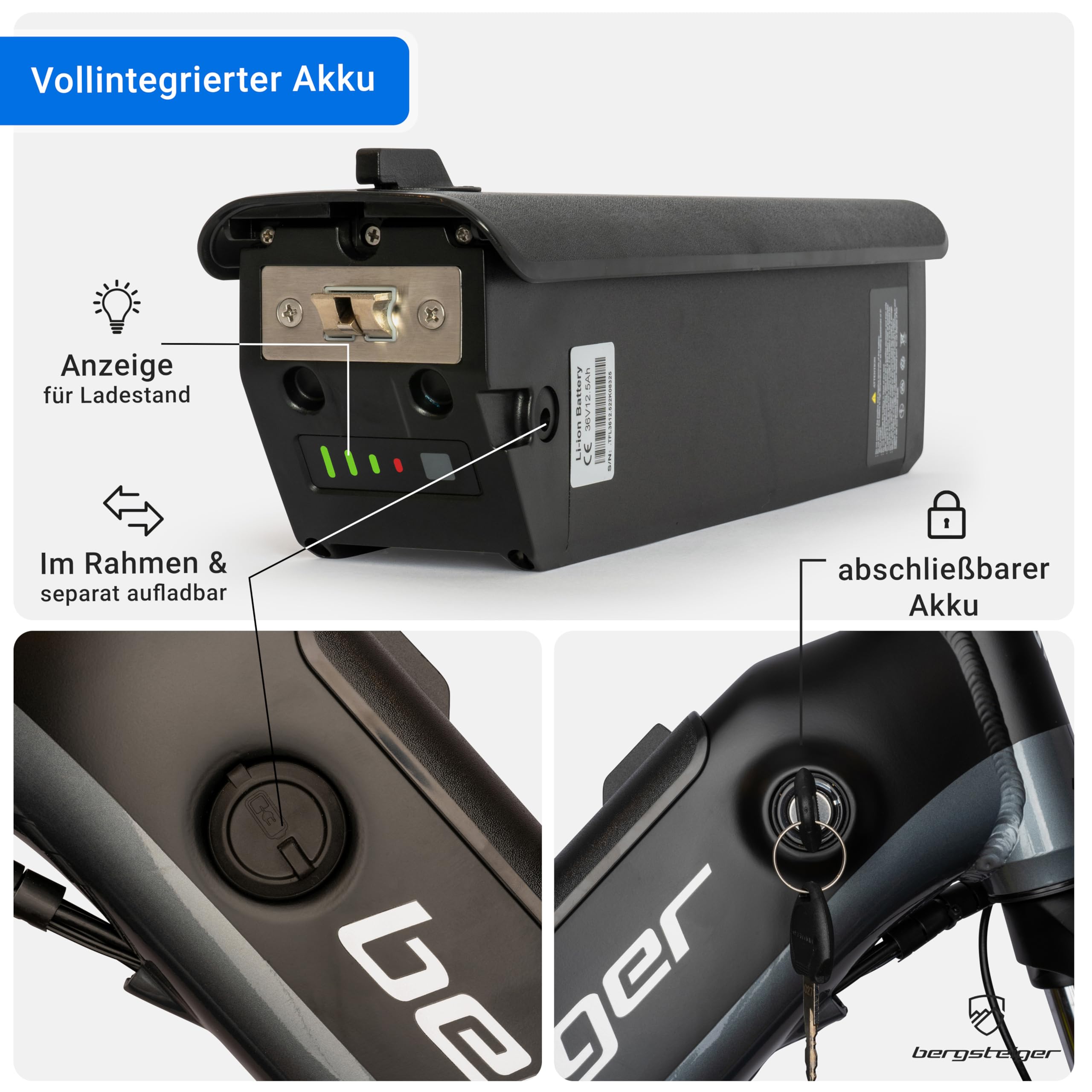 Bergsteiger London 20 Zoll E-Bike Klapprad Faltrad mit Farbdisplay | Starker 250 Watt Motor, 7 Gänge und Scheibenbremsen. Vollintegrierter 468 Wh Akku aus leichtem Alu für Damen & Herren.